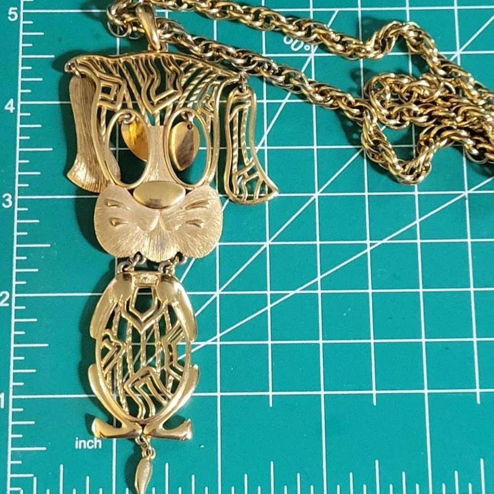 alano vintage articulated dog pendant gold tone 24in chain‎ kitsch vintage 70s